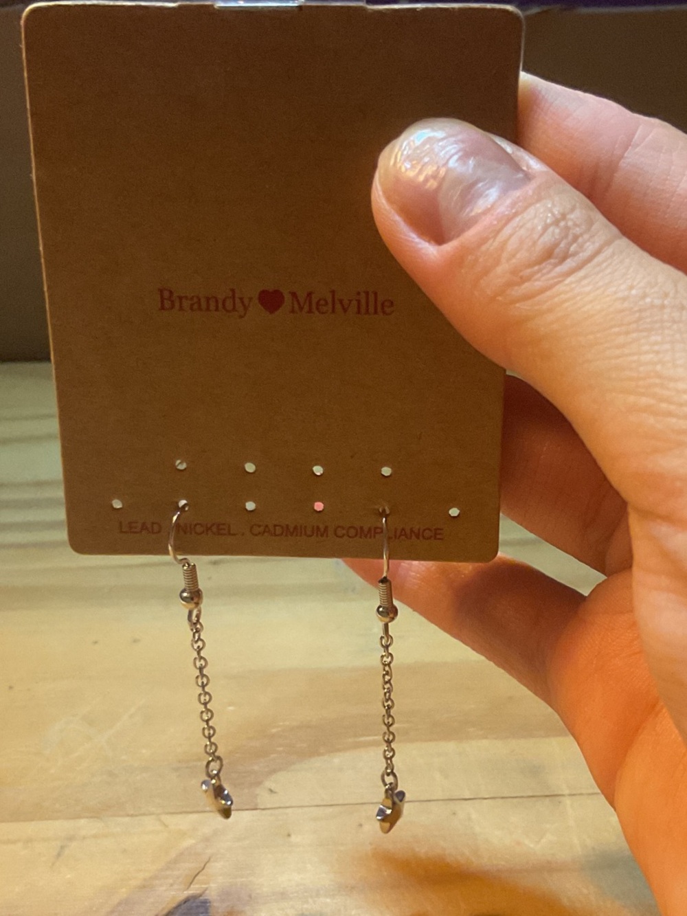 Brandy Melville Silver Chain Drop Earrings with Tiny Beads